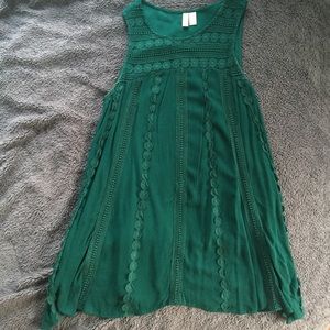Teal Tank Dress with Crochet Detailing